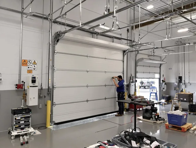 Commercial garage door repair being performed by St. Cloud Garage Door Repair expert in St. Cloud