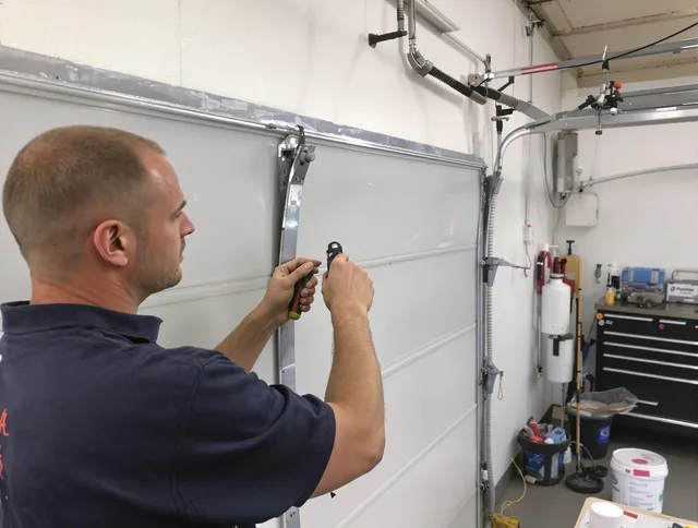 Before and after garage door dent repair by St. Cloud Garage Door Repair in St. Cloud
