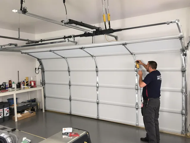 St. Cloud Garage Door Repair certified technician performing overhead door system repair in St. Cloud
