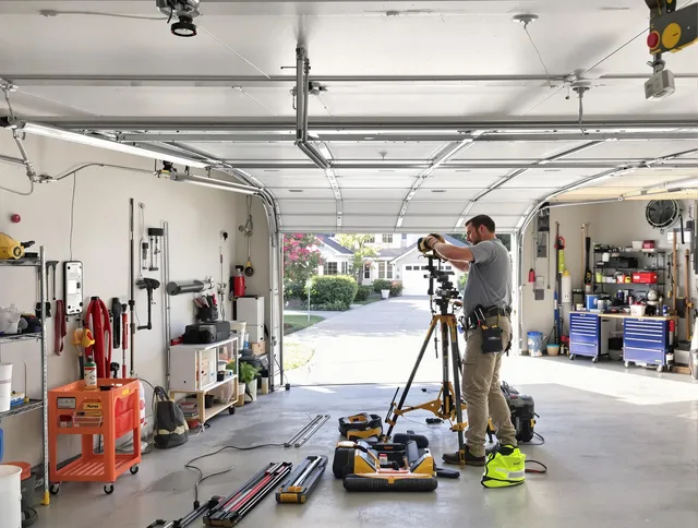 St. Cloud Garage Door Repair specialist performing laser-guided track alignment in St. Cloud